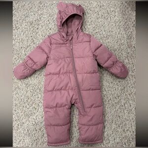 12/18 M Old Navy Pink Baby Snowsuit with Bear Ears